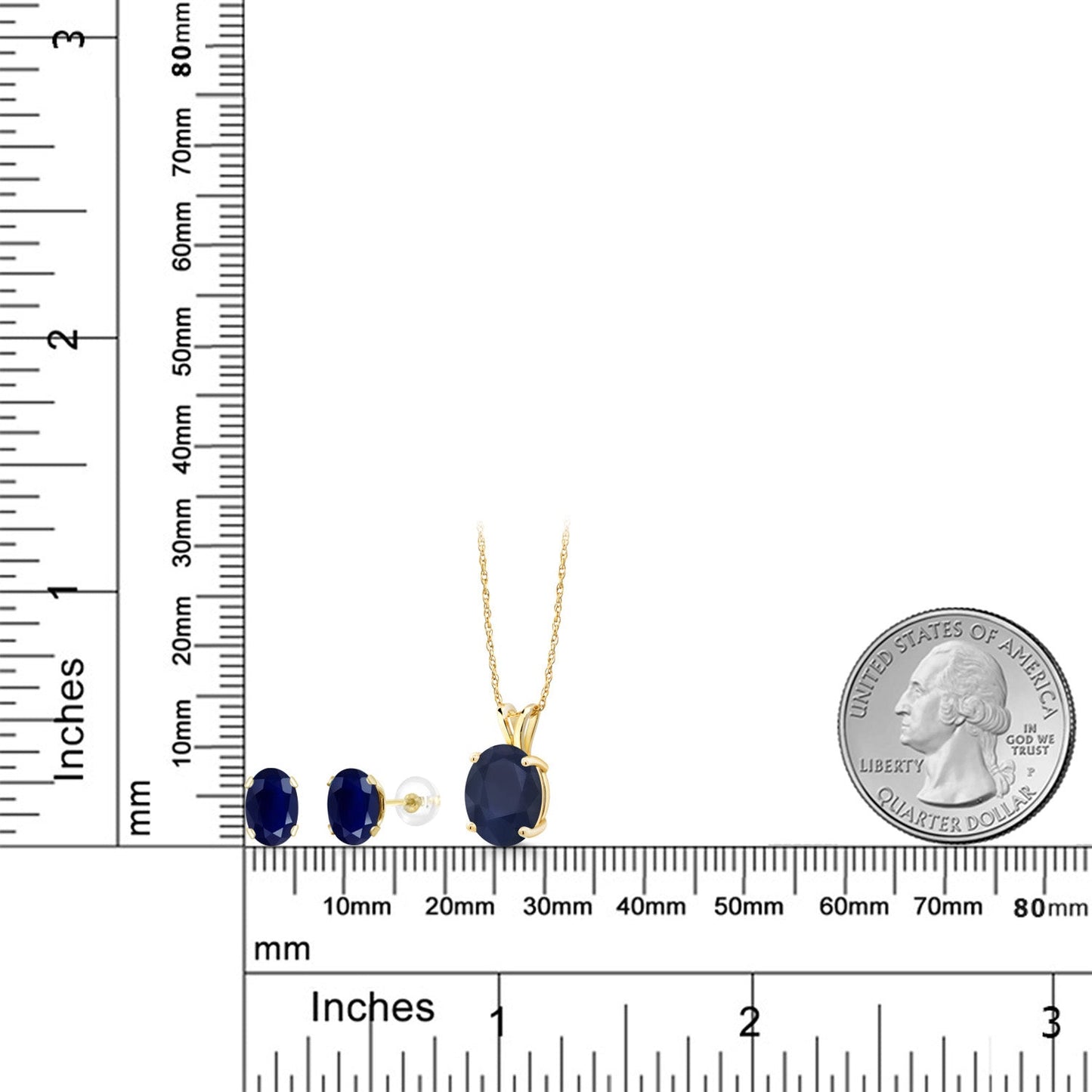 14K Yellow Gold Blue Sapphire Pendant and Earrings Jewelry Set For Women (6.60 Cttw, Oval 10X8MM and 8X6MM with 18 Inch Chain)