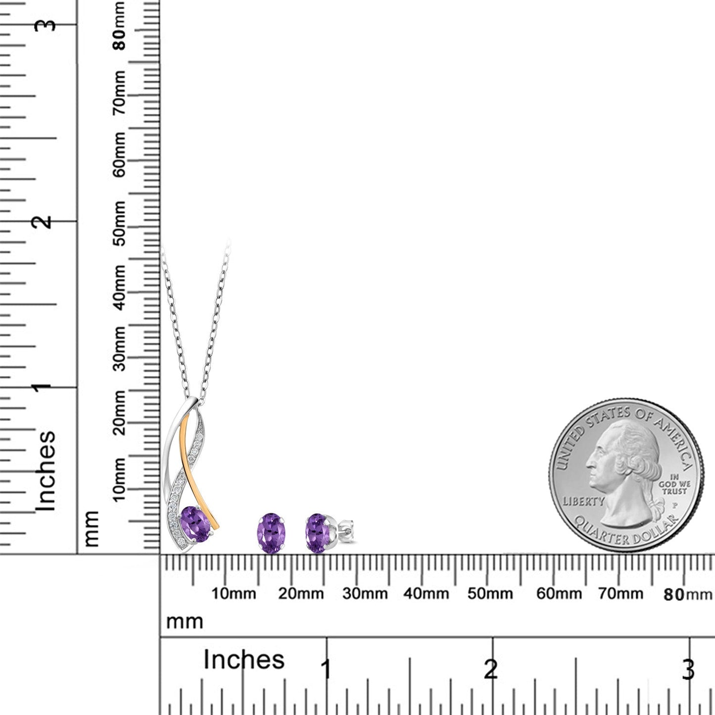 925 Silver and 10K Yellow Gold Oval 6X4MM Gemstone Birthstone and Lab Grown Diamond Pendant Necklace Earrings Set for Women with 18 Inch Chain