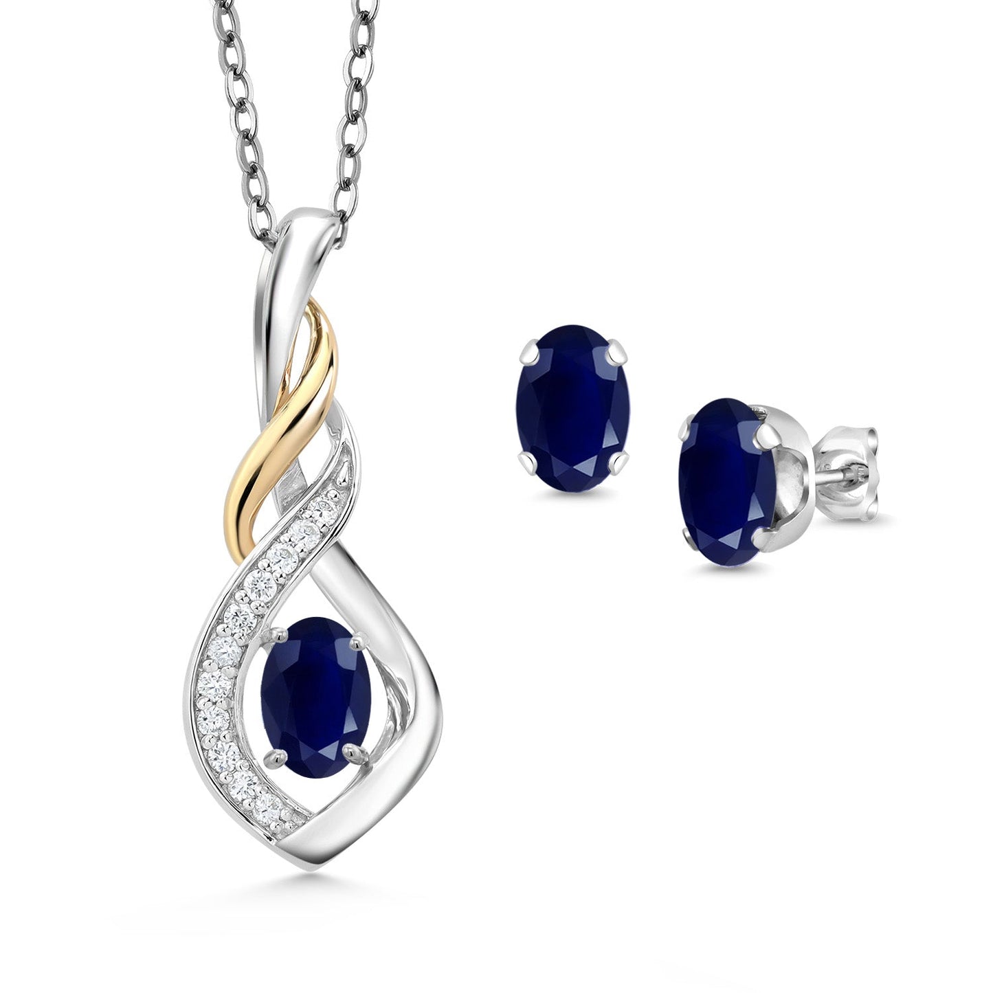 925 Silver and 10K Yellow Gold 6X4MM Oval Gemstone Birthstone & Lab Grown Diamond Pendant and Earrings Jewelry Set For Women with 18 Inch Chain
