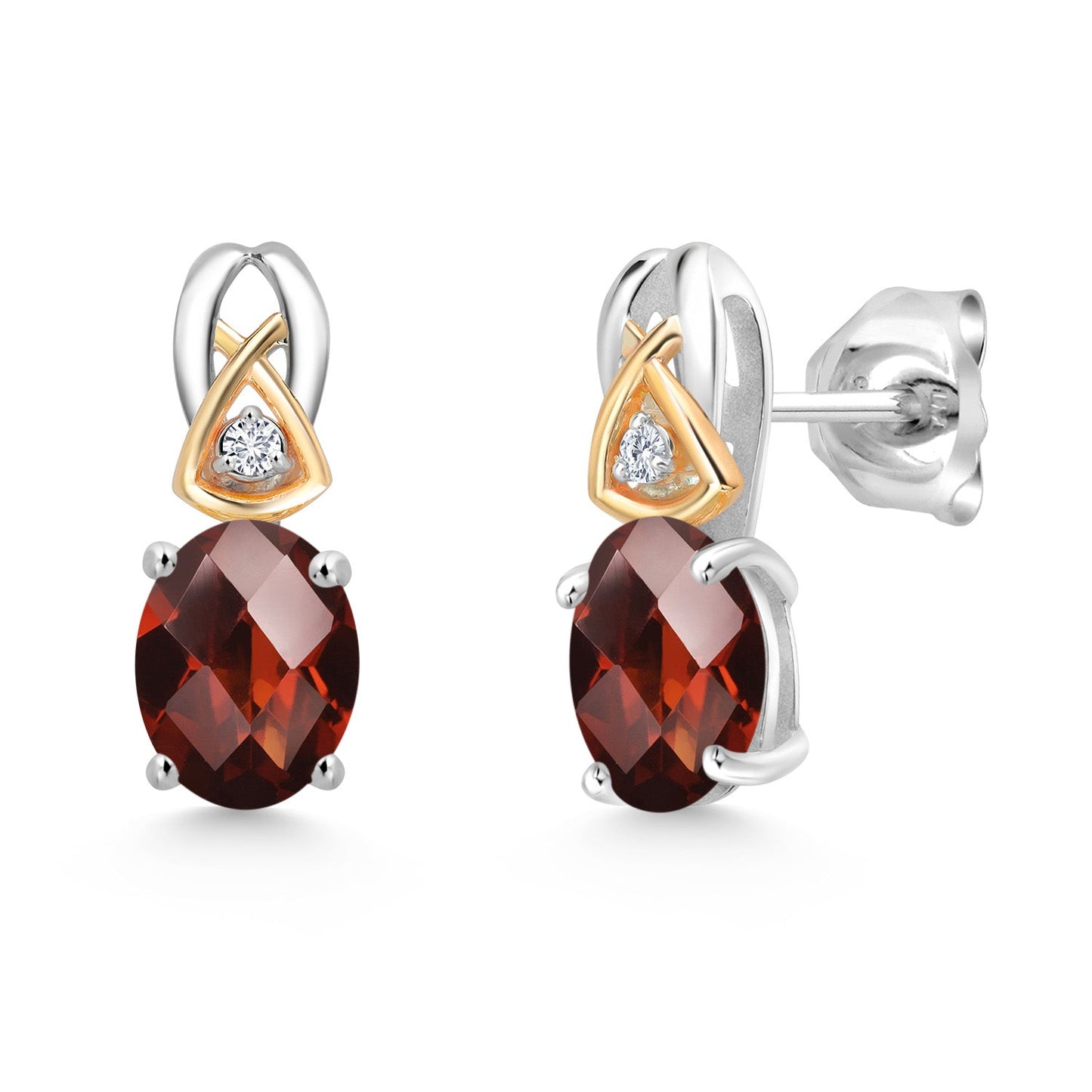 925 Sterling Silver and 10K Yellow Gold 7X5MM Oval Gemstone Birthstone and Lab Grown Diamond Earrings For Women