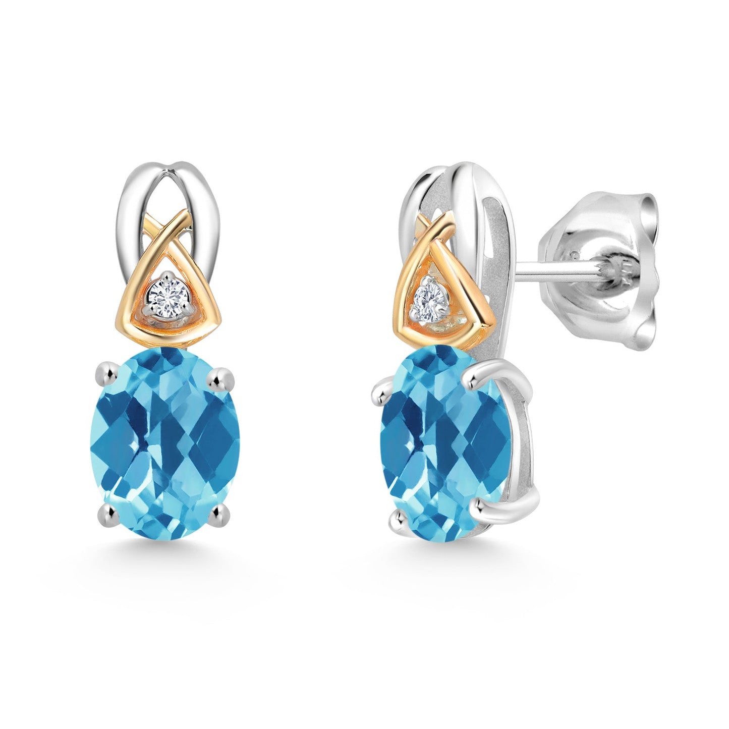 925 Sterling Silver and 10K Yellow Gold 7X5MM Oval Gemstone Birthstone and Lab Grown Diamond Earrings For Women