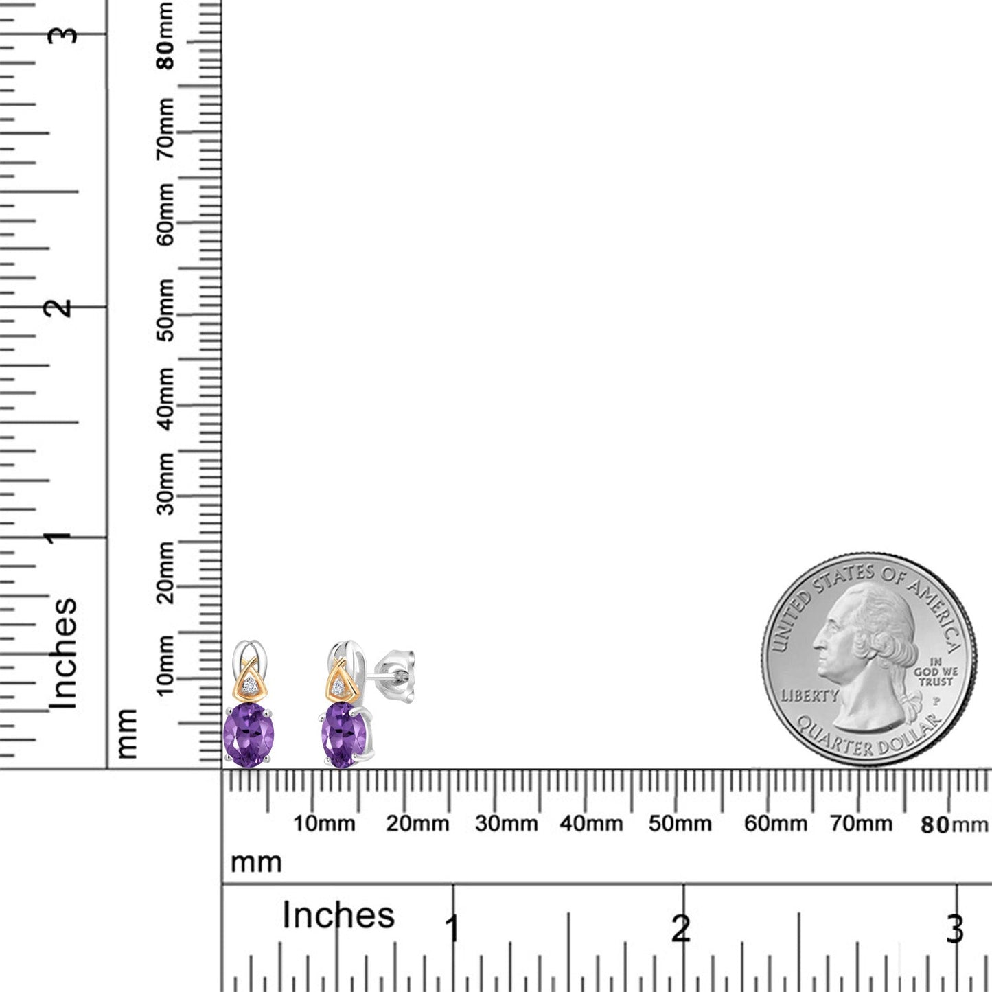 925 Sterling Silver and 10K Yellow Gold 7X5MM Oval Gemstone Birthstone and Lab Grown Diamond Earrings For Women