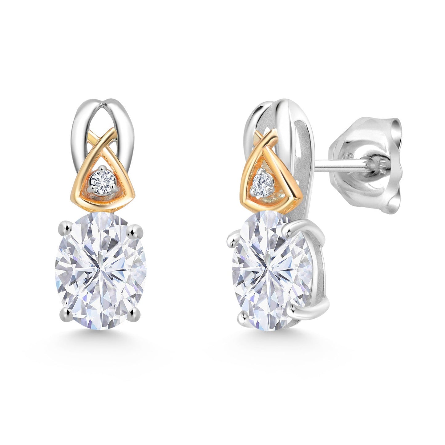 925 Sterling Silver and 10K Yellow Gold 7X5MM Oval Gemstone Birthstone and Lab Grown Diamond Earrings For Women