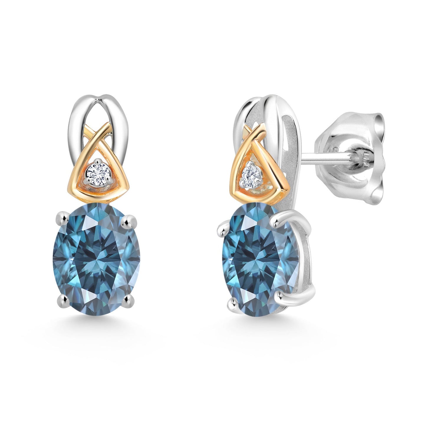 925 Sterling Silver and 10K Yellow Gold 7X5MM Oval Gemstone Birthstone and Lab Grown Diamond Earrings For Women