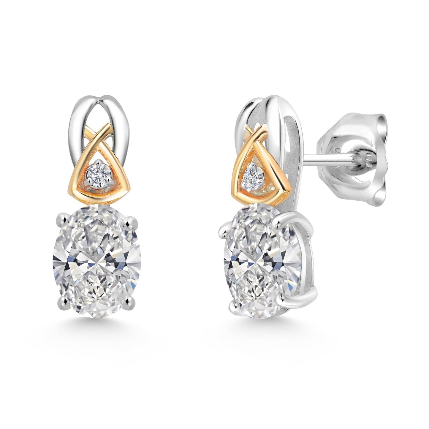 925 Sterling Silver and 10K Yellow Gold IGI Certified Lab Grown Diamond Earrings For Women | 2.02 Cttw | Oval Cut Diamonds Each 1 Ct | E-F Color | VS1-VS2 Clarity