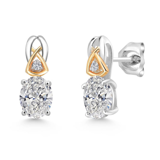 925 Sterling Silver and 10K Yellow Gold IGI Certified Lab Grown Diamond Earrings For Women | 2.02 Cttw | Oval Cut Diamonds Each 1 Ct | E-F Color | VS1-VS2 Clarity