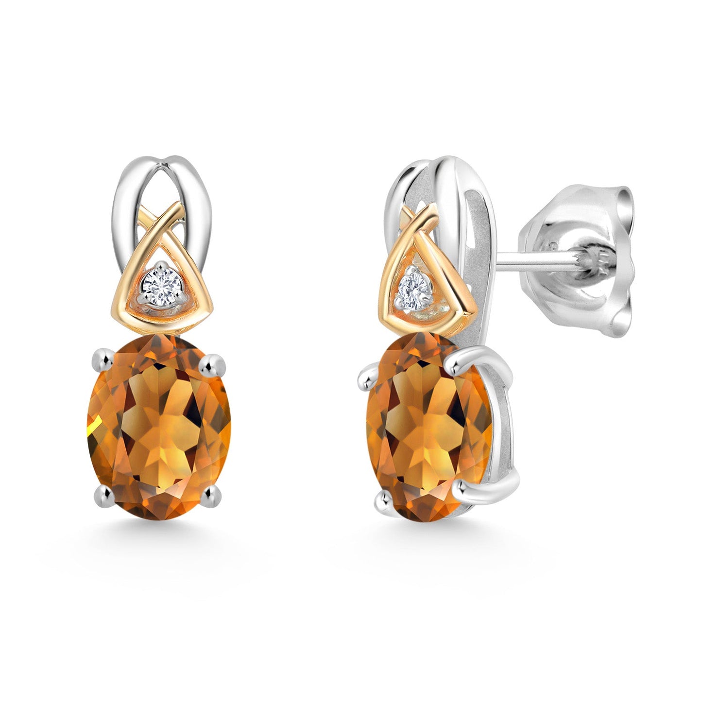 925 Sterling Silver and 10K Yellow Gold 7X5MM Oval Gemstone Birthstone and Lab Grown Diamond Earrings For Women