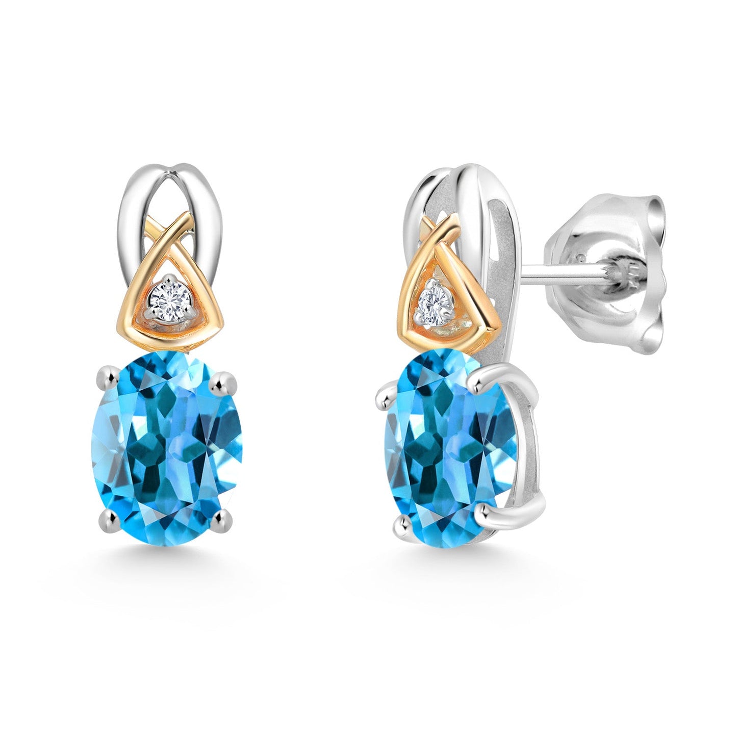 925 Sterling Silver and 10K Yellow Gold 7X5MM Oval Gemstone Birthstone and Lab Grown Diamond Earrings For Women