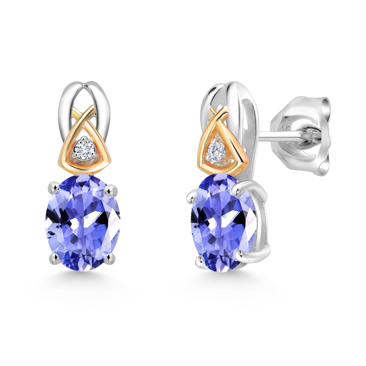 925 Sterling Silver and 10K Yellow Gold 7X5MM Oval Gemstone Birthstone and Lab Grown Diamond Earrings For Women