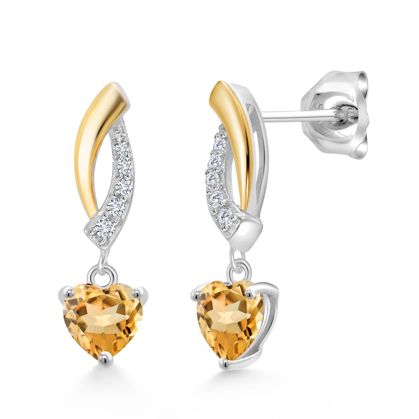 5MM Heart Shape Gemstone Birthstone and Lab Grown Diamond Dangle Earrings for Women | 925 Silver and 10K Yellow Gold | Fine Jewelry Gifts for Her Mom Women Wife