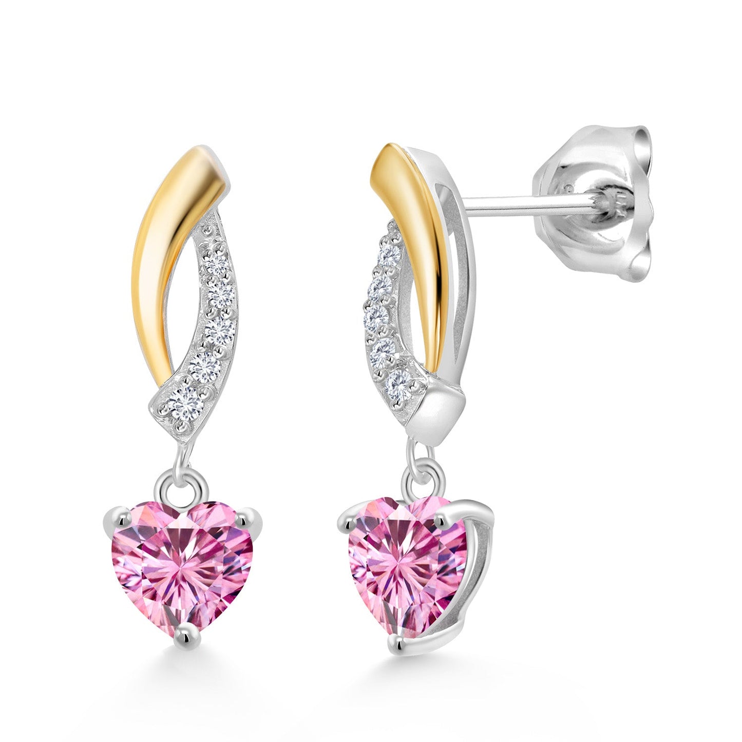 5MM Heart Shape Gemstone Birthstone and Lab Grown Diamond Dangle Earrings for Women | 925 Silver and 10K Yellow Gold | Fine Jewelry Gifts for Her Mom Women Wife