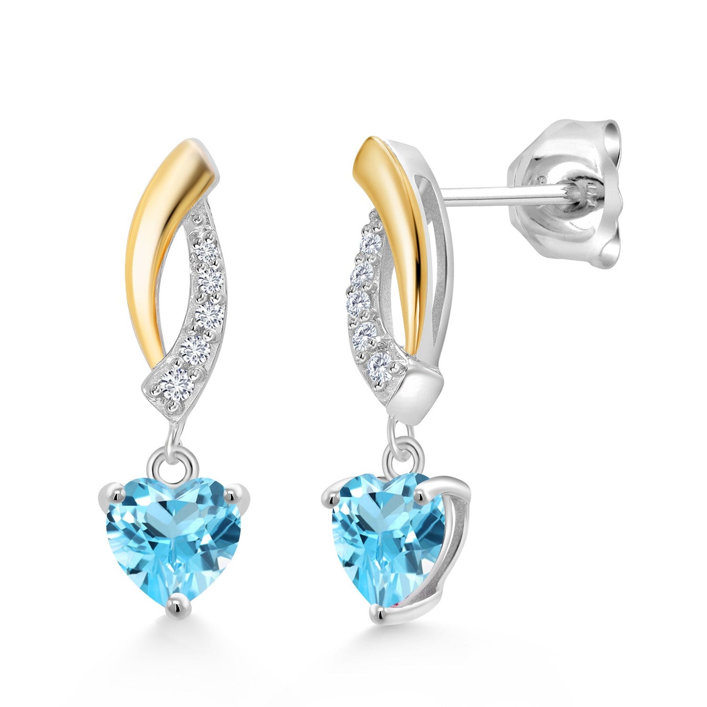 5MM Heart Shape Gemstone Birthstone and Lab Grown Diamond Dangle Earrings for Women | 925 Silver and 10K Yellow Gold | Fine Jewelry Gifts for Her Mom Women Wife