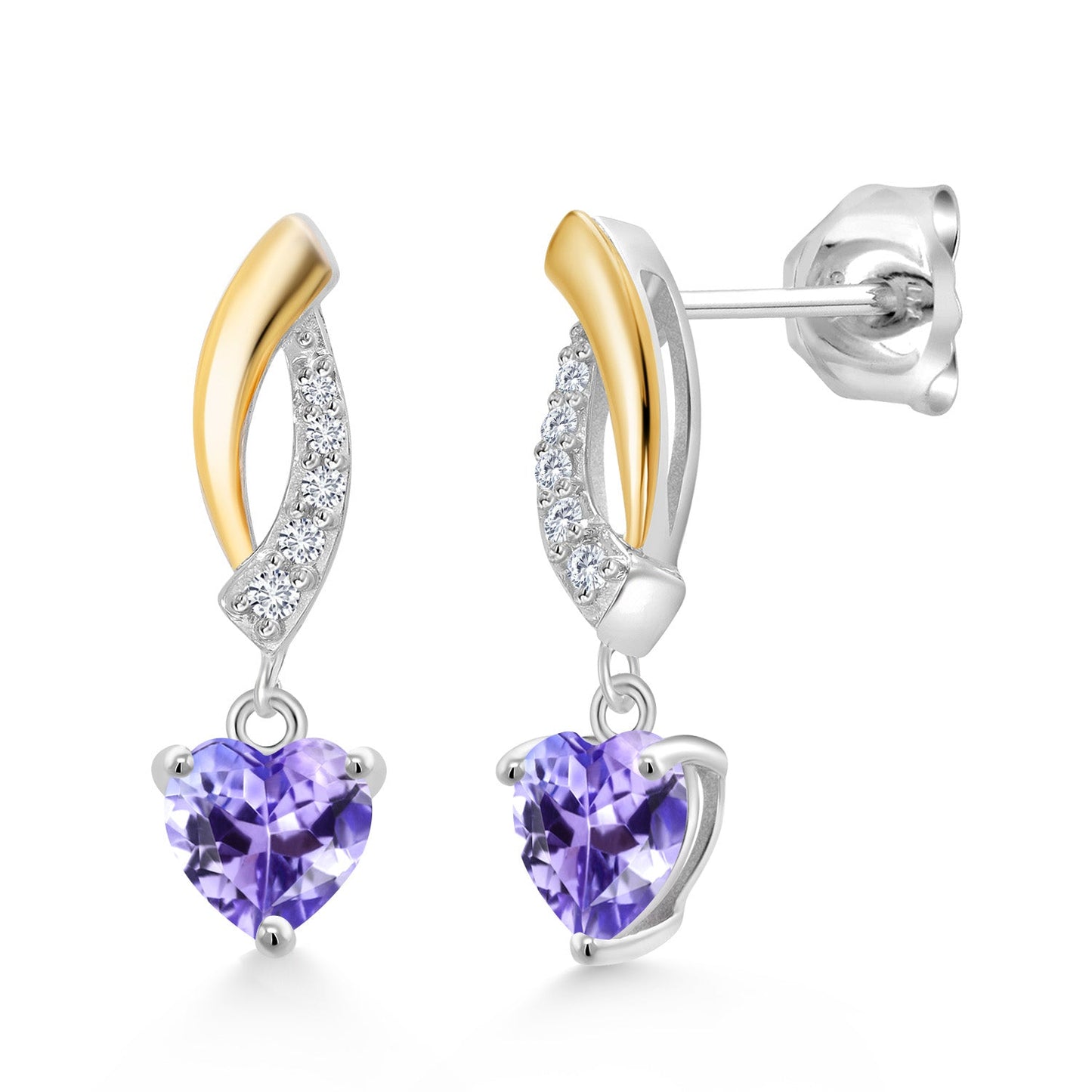 5MM Heart Shape Gemstone Birthstone and Lab Grown Diamond Dangle Earrings for Women | 925 Silver and 10K Yellow Gold | Fine Jewelry Gifts for Her Mom Women Wife