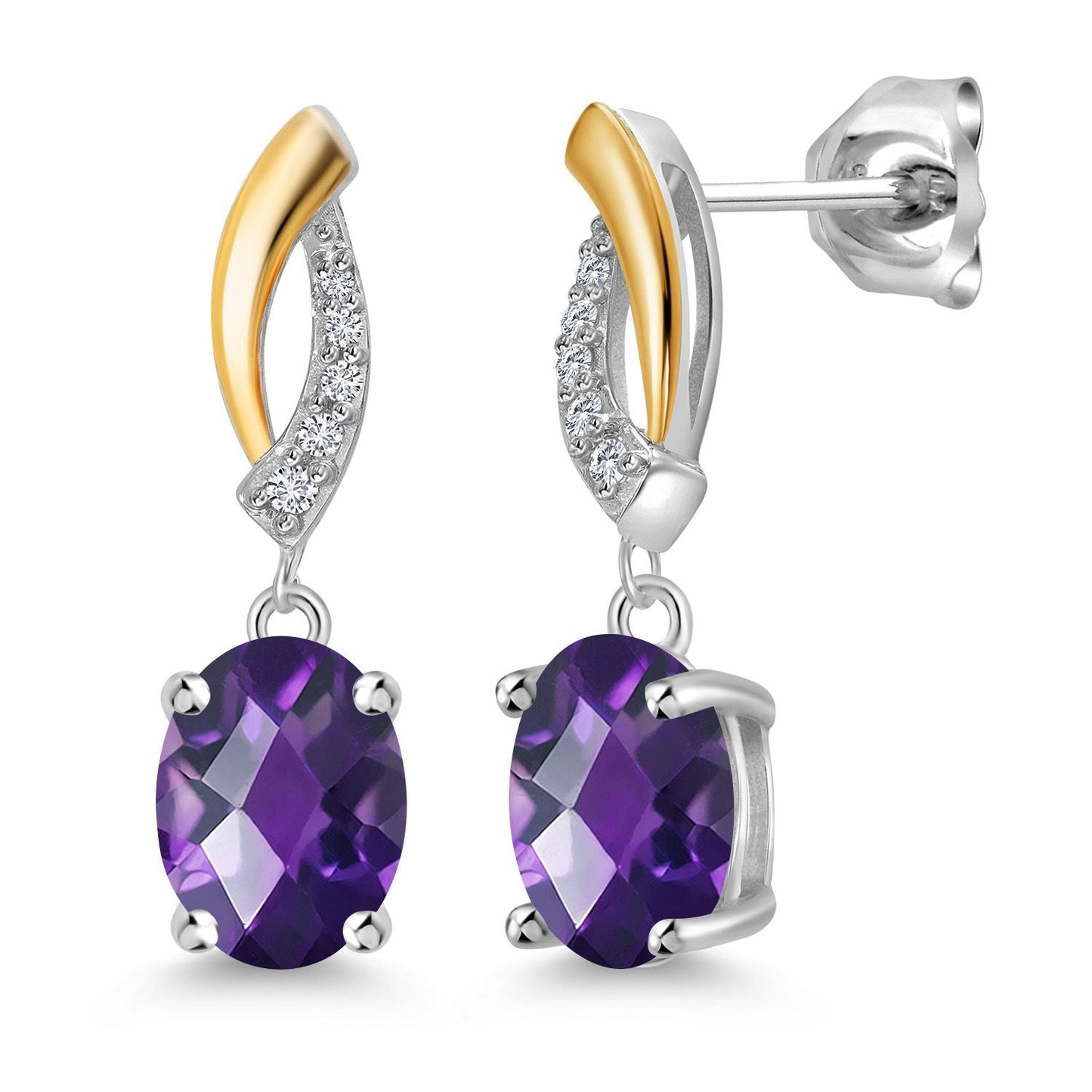 Drop Dangle Earrings For Women | 8X6MM Oval Gemstone Birthstone and Lab Grown Diamond | 925 Silver and 10K Yellow Gold | Fine Jewelry Gifts for Her Mom Women Wife