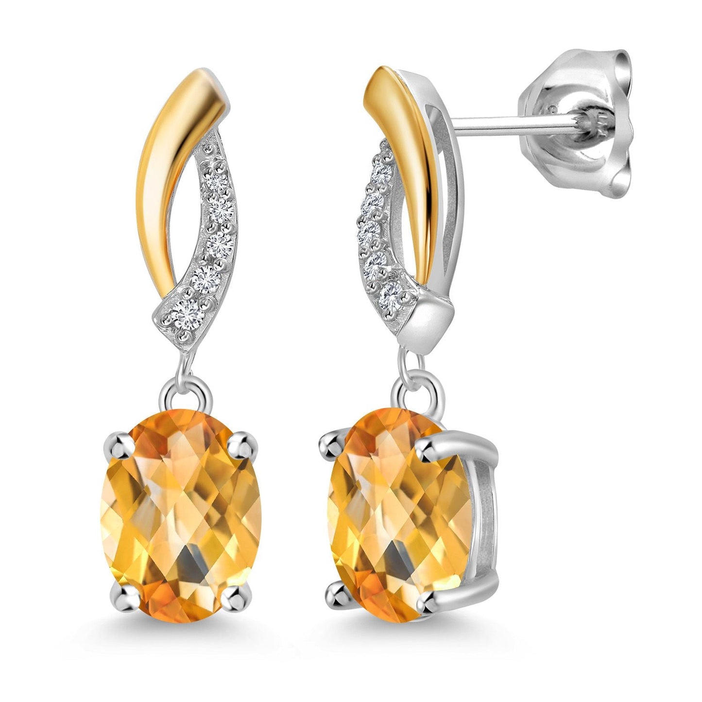 Drop Dangle Earrings For Women | 8X6MM Oval Gemstone Birthstone and Lab Grown Diamond | 925 Silver and 10K Yellow Gold | Fine Jewelry Gifts for Her Mom Women Wife