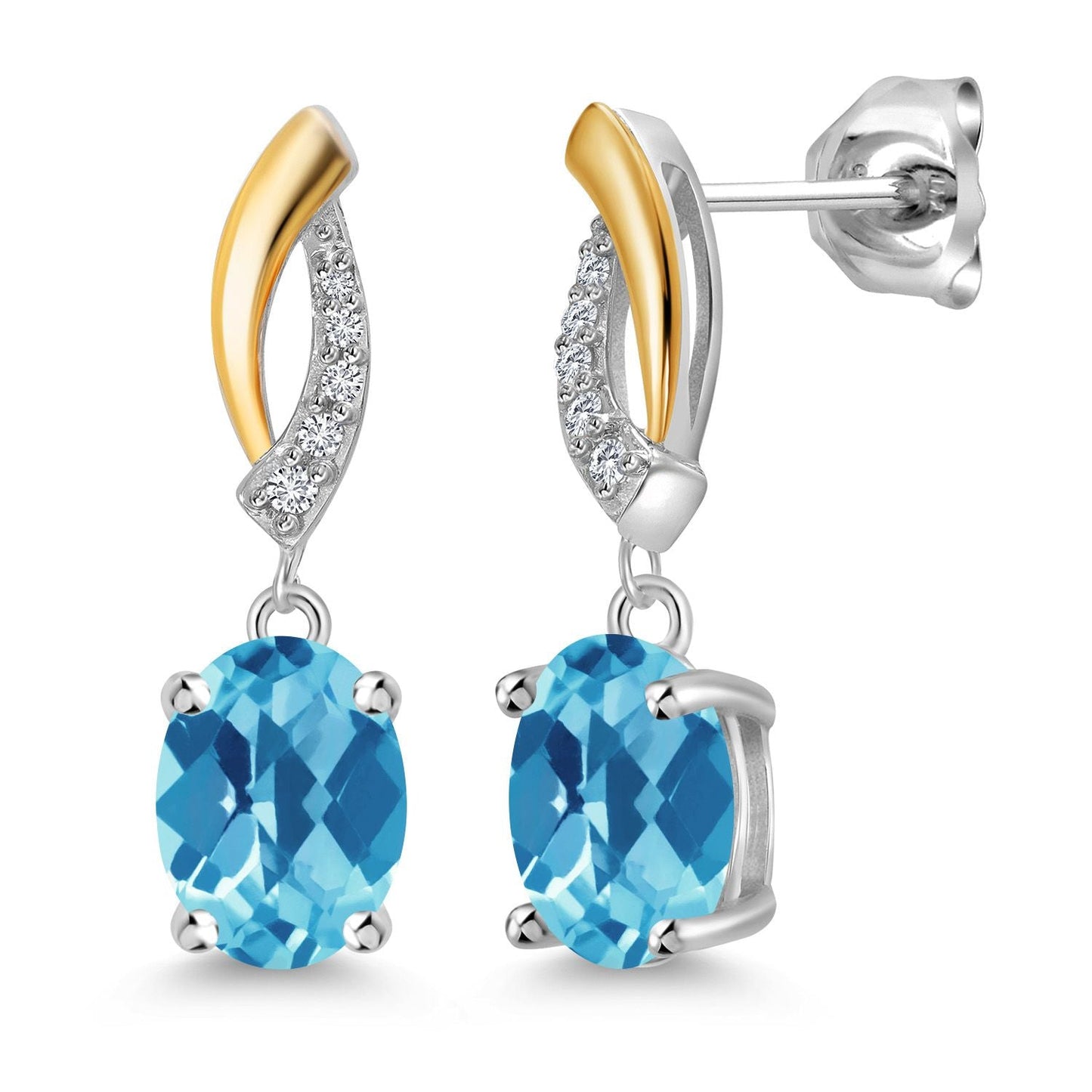 Drop Dangle Earrings For Women | 8X6MM Oval Gemstone Birthstone and Lab Grown Diamond | 925 Silver and 10K Yellow Gold | Fine Jewelry Gifts for Her Mom Women Wife