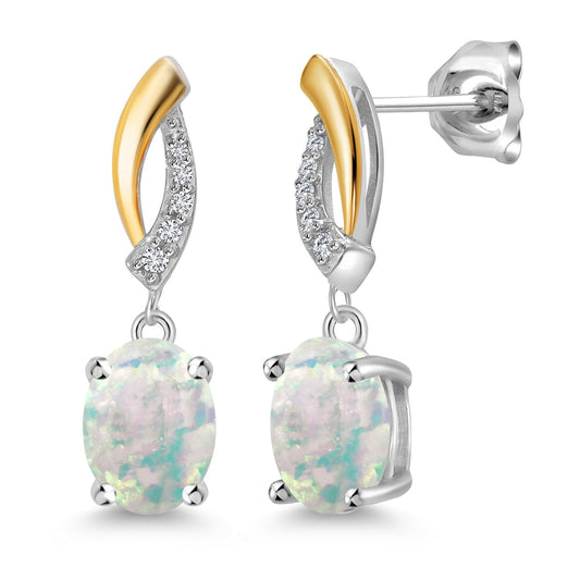 Drop Dangle Earrings For Women | 8X6MM Oval Gemstone Birthstone and Lab Grown Diamond | 925 Silver and 10K Yellow Gold | Fine Jewelry Gifts for Her Mom Women Wife