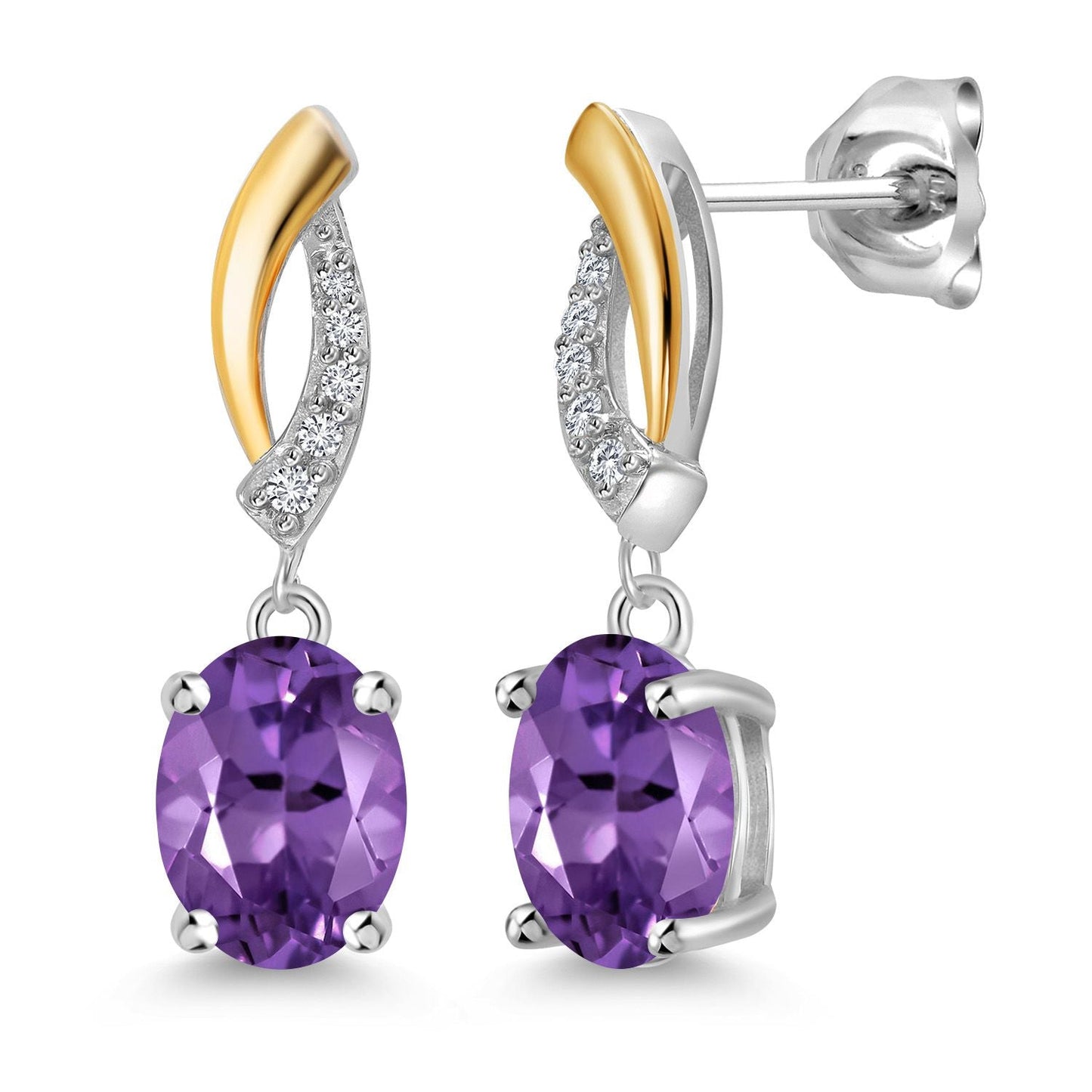 Drop Dangle Earrings For Women | 8X6MM Oval Gemstone Birthstone and Lab Grown Diamond | 925 Silver and 10K Yellow Gold | Fine Jewelry Gifts for Her Mom Women Wife