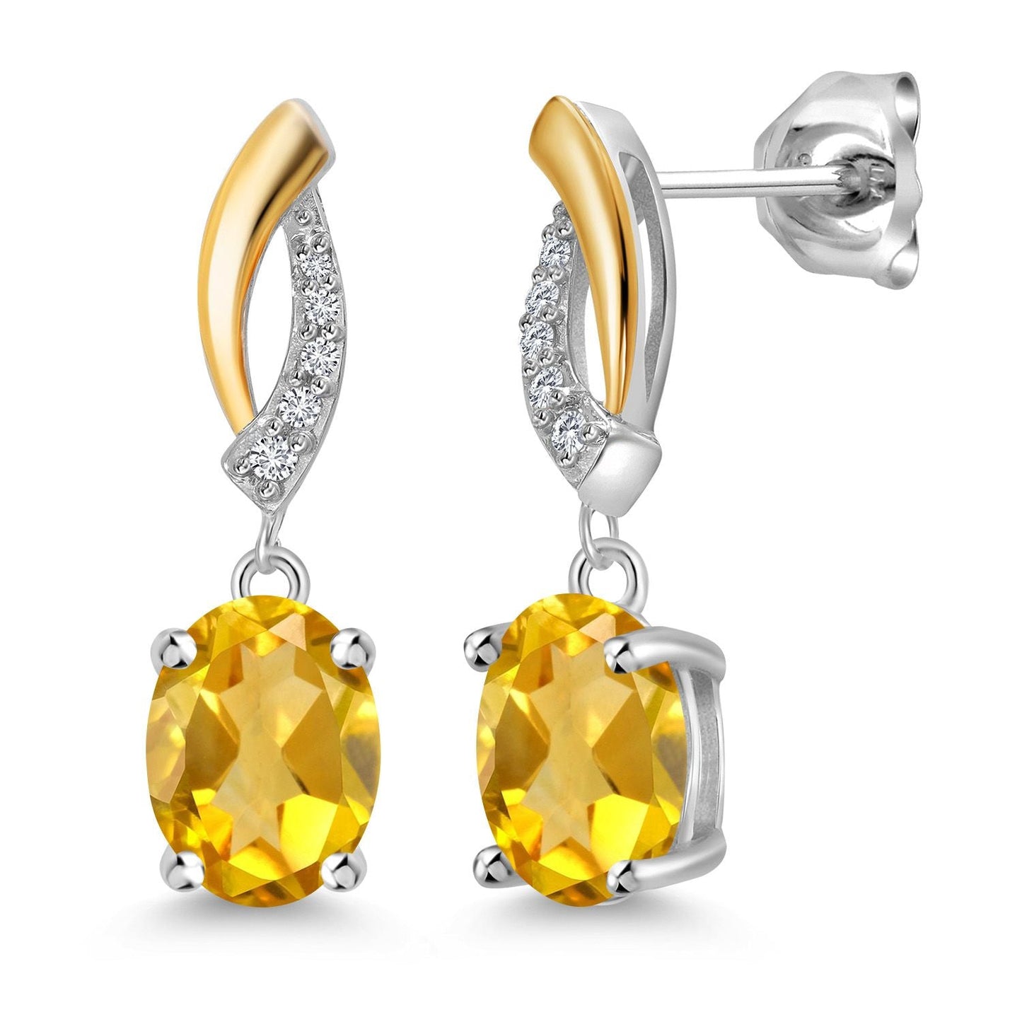 Drop Dangle Earrings For Women | 8X6MM Oval Gemstone Birthstone and Lab Grown Diamond | 925 Silver and 10K Yellow Gold | Fine Jewelry Gifts for Her Mom Women Wife