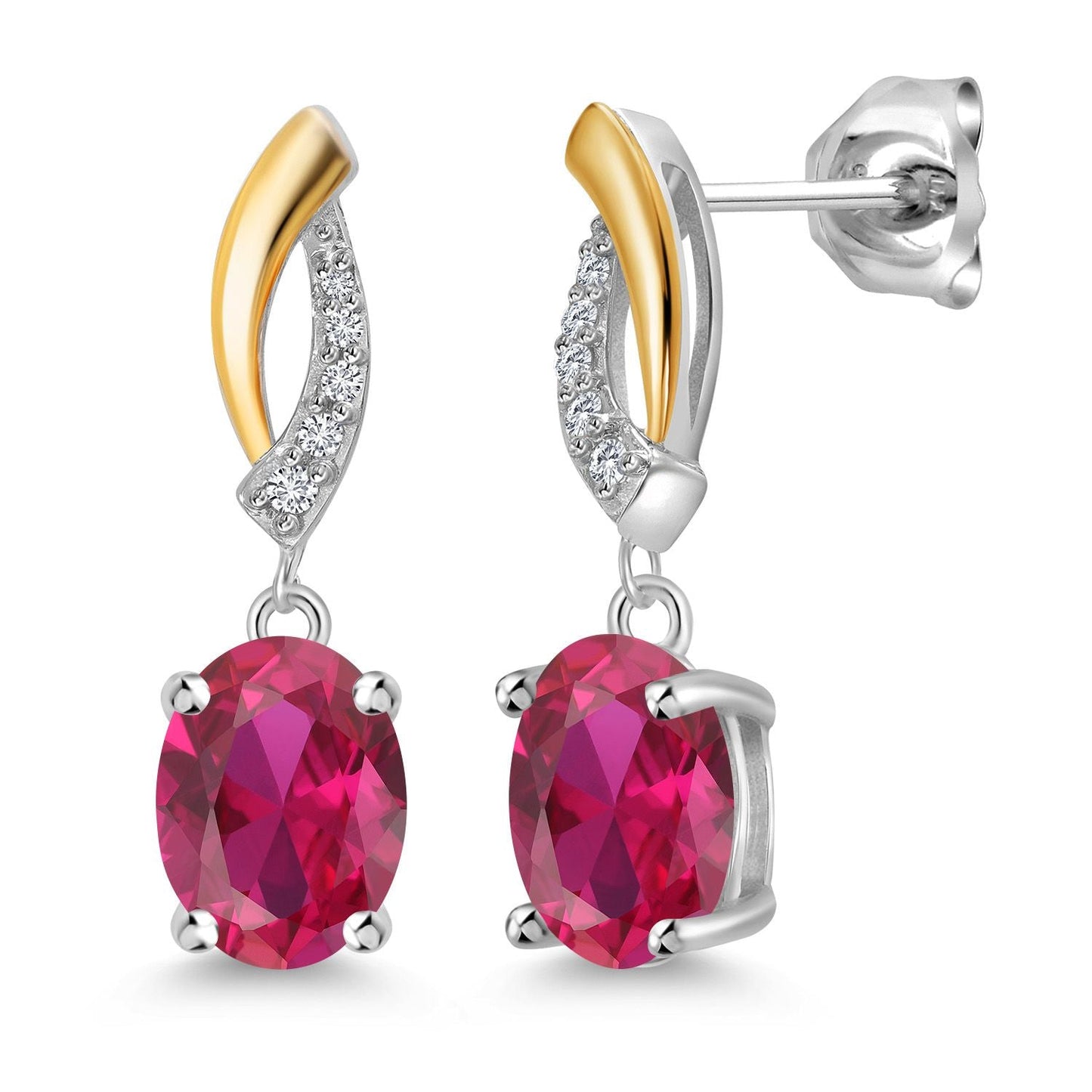 Drop Dangle Earrings For Women | 8X6MM Oval Gemstone Birthstone and Lab Grown Diamond | 925 Silver and 10K Yellow Gold | Fine Jewelry Gifts for Her Mom Women Wife