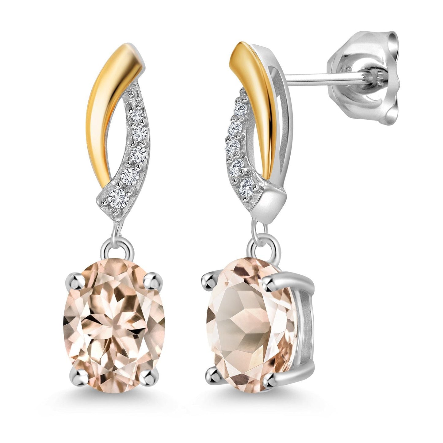 Drop Dangle Earrings For Women | 8X6MM Oval Gemstone Birthstone and Lab Grown Diamond | 925 Silver and 10K Yellow Gold | Fine Jewelry Gifts for Her Mom Women Wife