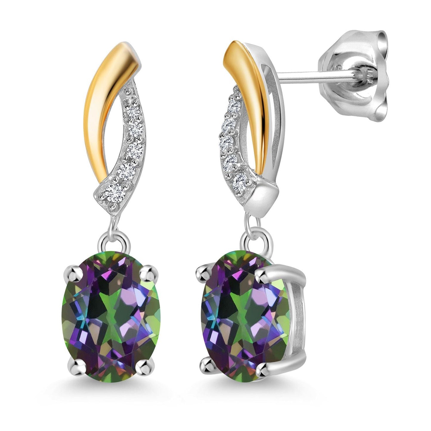 Drop Dangle Earrings For Women | 8X6MM Oval Gemstone Birthstone and Lab Grown Diamond | 925 Silver and 10K Yellow Gold | Fine Jewelry Gifts for Her Mom Women Wife