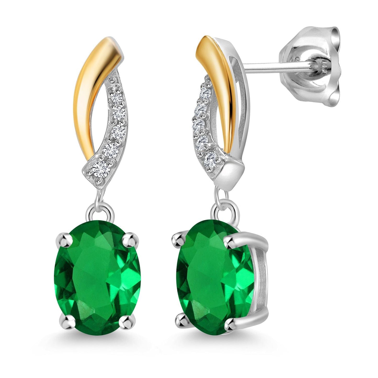 Drop Dangle Earrings For Women | 8X6MM Oval Gemstone Birthstone and Lab Grown Diamond | 925 Silver and 10K Yellow Gold | Fine Jewelry Gifts for Her Mom Women Wife