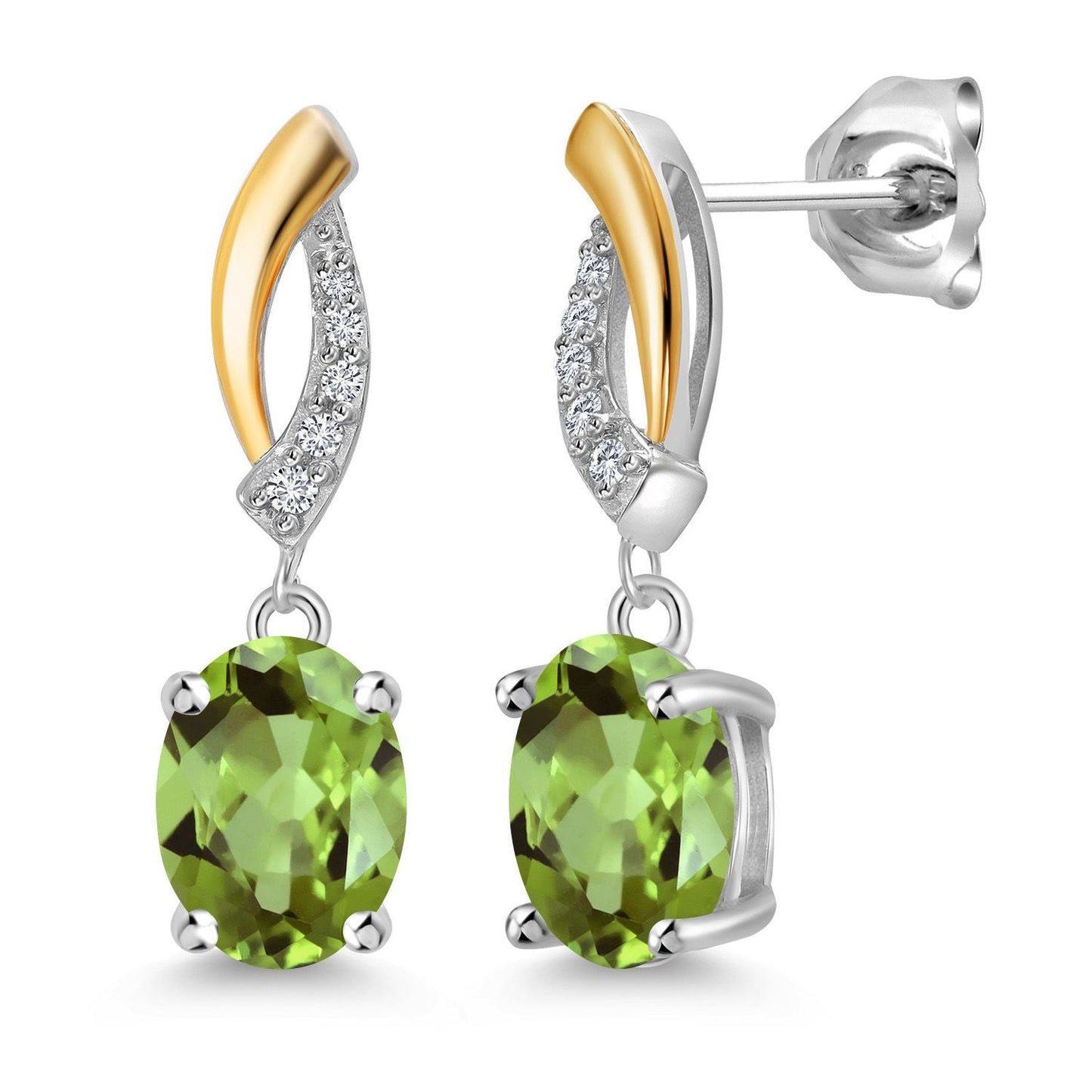 Drop Dangle Earrings For Women | 8X6MM Oval Gemstone Birthstone and Lab Grown Diamond | 925 Silver and 10K Yellow Gold | Fine Jewelry Gifts for Her Mom Women Wife