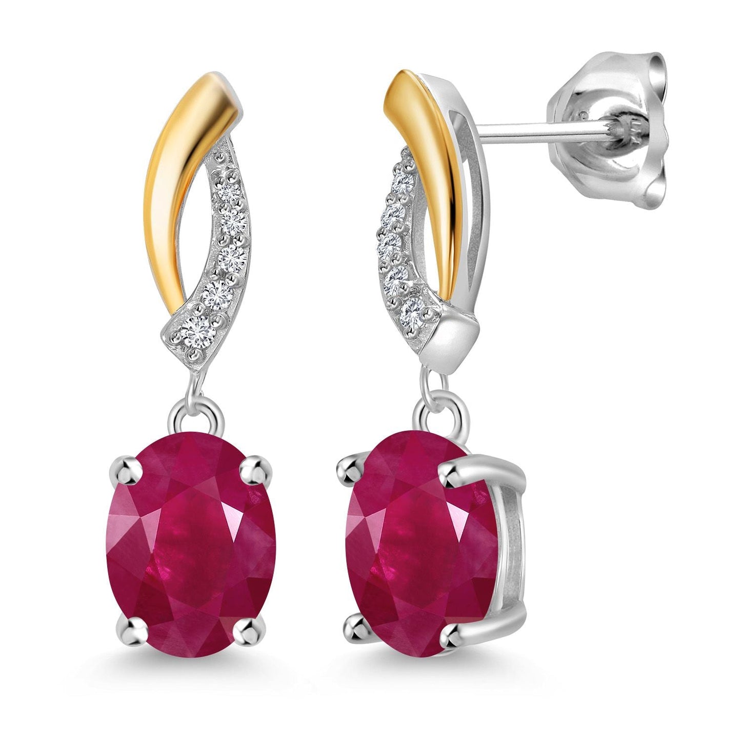 Drop Dangle Earrings For Women | 8X6MM Oval Gemstone Birthstone and Lab Grown Diamond | 925 Silver and 10K Yellow Gold | Fine Jewelry Gifts for Her Mom Women Wife