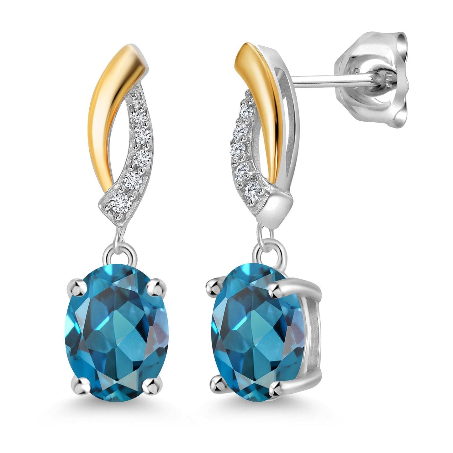 Drop Dangle Earrings For Women | 8X6MM Oval Gemstone Birthstone and Lab Grown Diamond | 925 Silver and 10K Yellow Gold | Fine Jewelry Gifts for Her Mom Women Wife