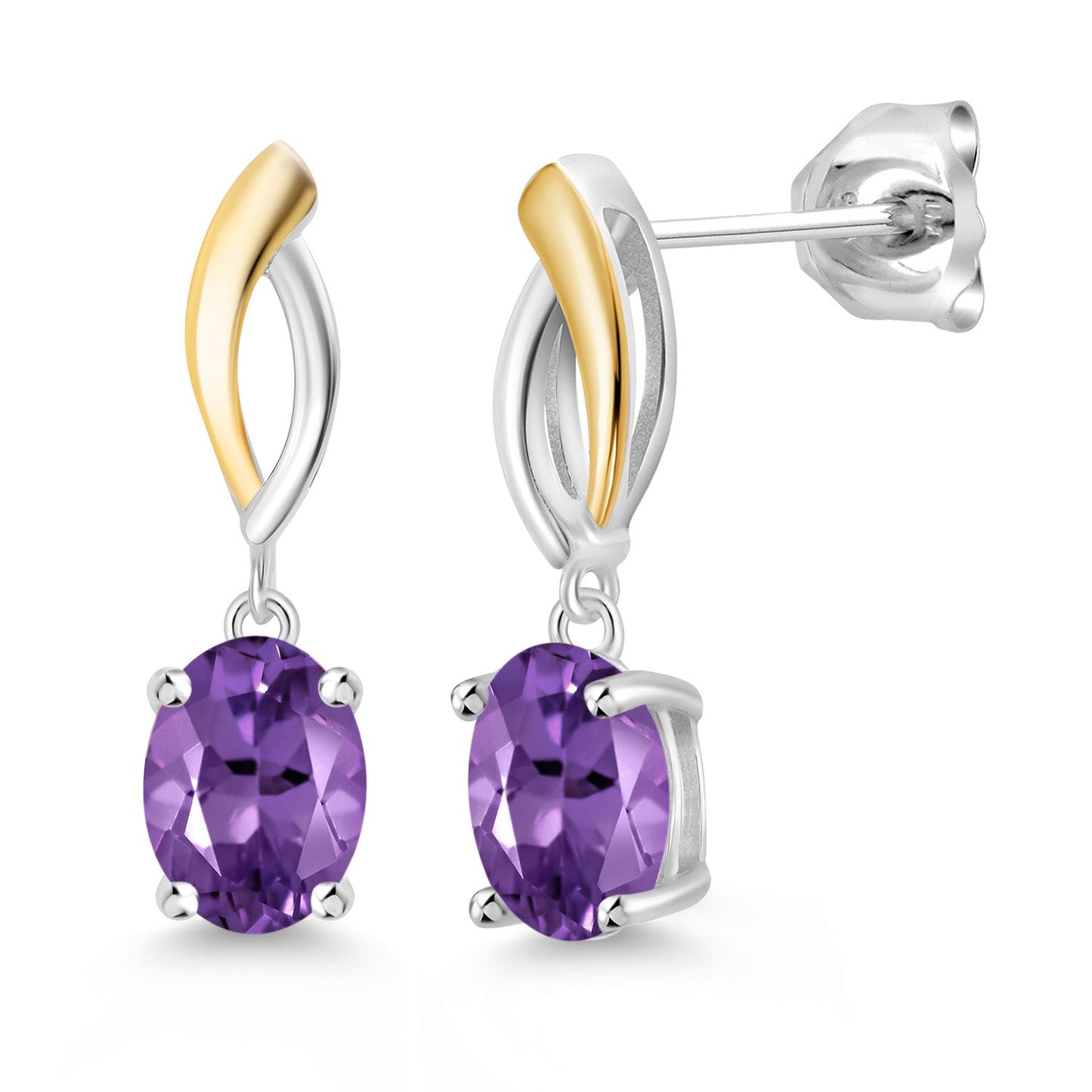 Infinity Dangle Drop Earrings For Women | 925 Sterling Silver and 10K Yellow Gold | 8X6MM Oval Gemstone Birthstone | Fine Jewelry Gifts for Her Mom Women Wife