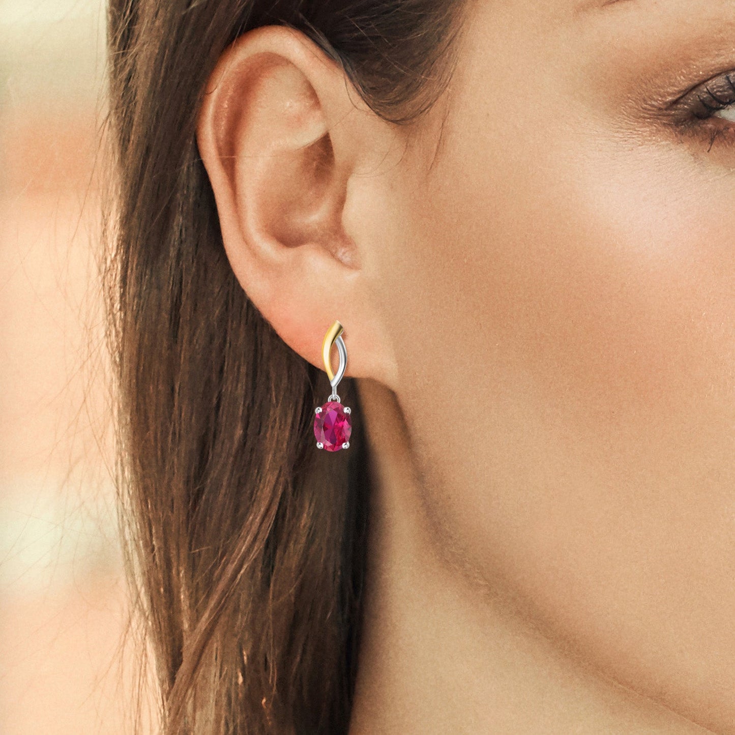 Infinity Dangle Drop Earrings For Women | 925 Sterling Silver and 10K Yellow Gold | 8X6MM Oval Gemstone Birthstone | Fine Jewelry Gifts for Her Mom Women Wife