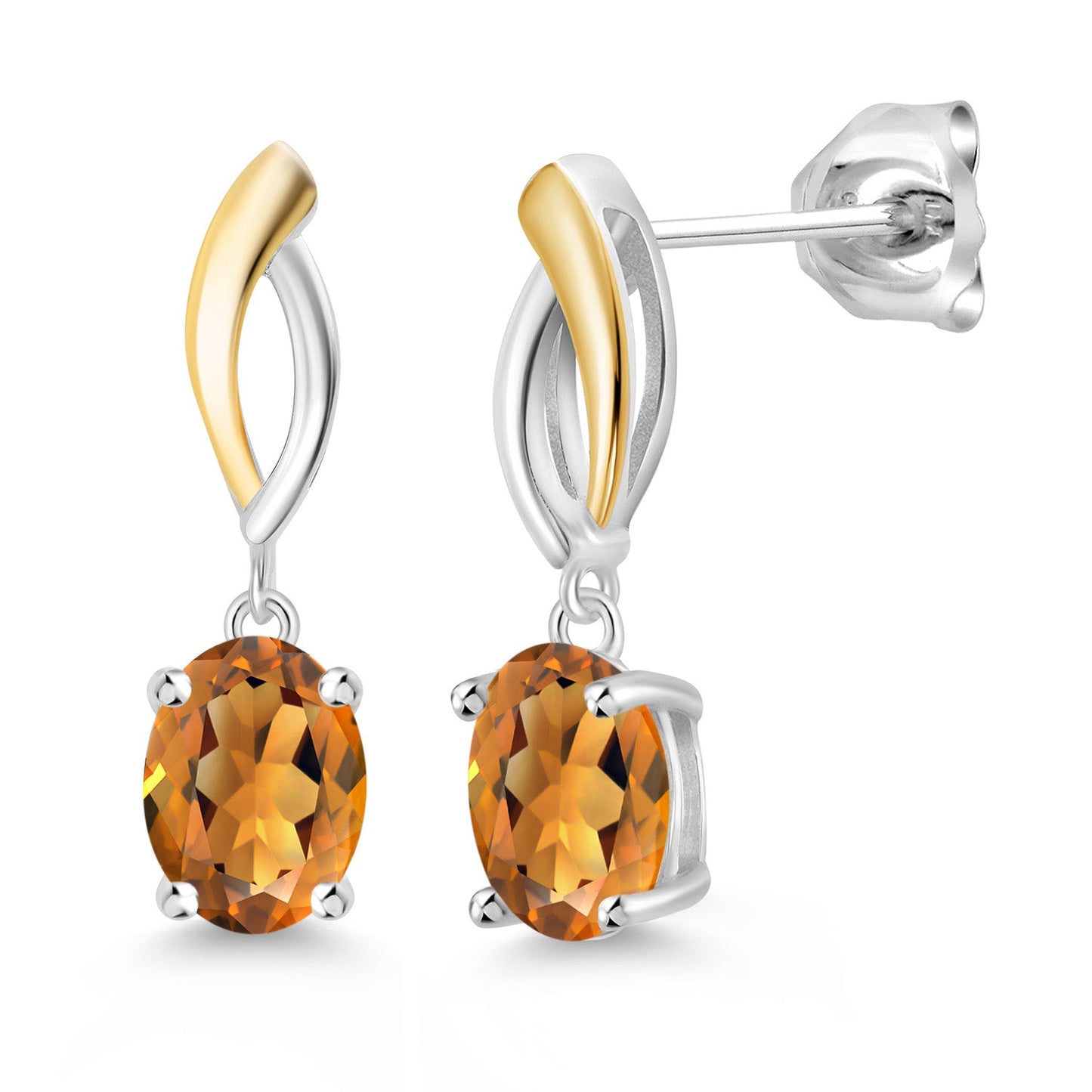 Infinity Dangle Drop Earrings For Women | 925 Sterling Silver and 10K Yellow Gold | 8X6MM Oval Gemstone Birthstone | Fine Jewelry Gifts for Her Mom Women Wife