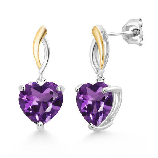 925 Sterling Silver and 10K Yellow Gold Heart Shape 10MM Gemstone Birthstone Dangle Earrings For Women By Keren Hanan