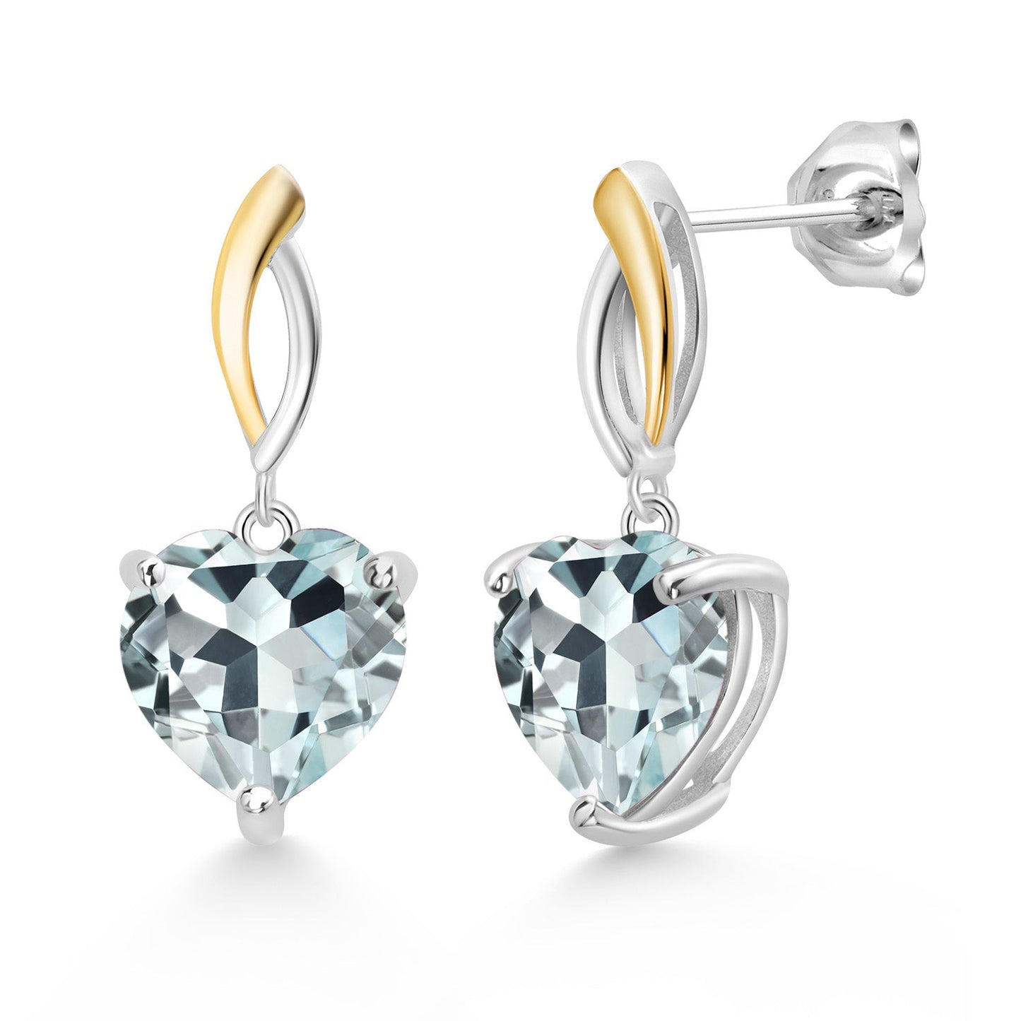 925 Sterling Silver and 10K Yellow Gold Heart Shape 10MM Gemstone Birthstone Dangle Earrings For Women By Keren Hanan