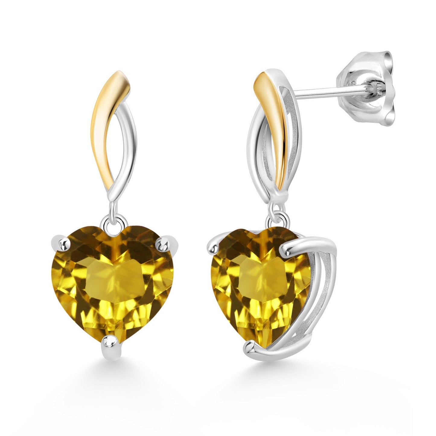 925 Sterling Silver and 10K Yellow Gold Heart Shape 10MM Gemstone Birthstone Dangle Earrings For Women By Keren Hanan