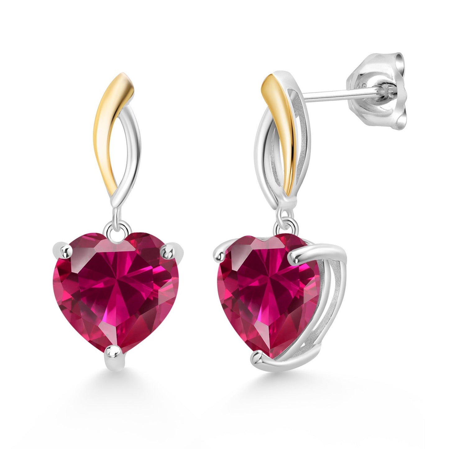 925 Sterling Silver and 10K Yellow Gold Heart Shape 10MM Gemstone Birthstone Dangle Earrings For Women By Keren Hanan