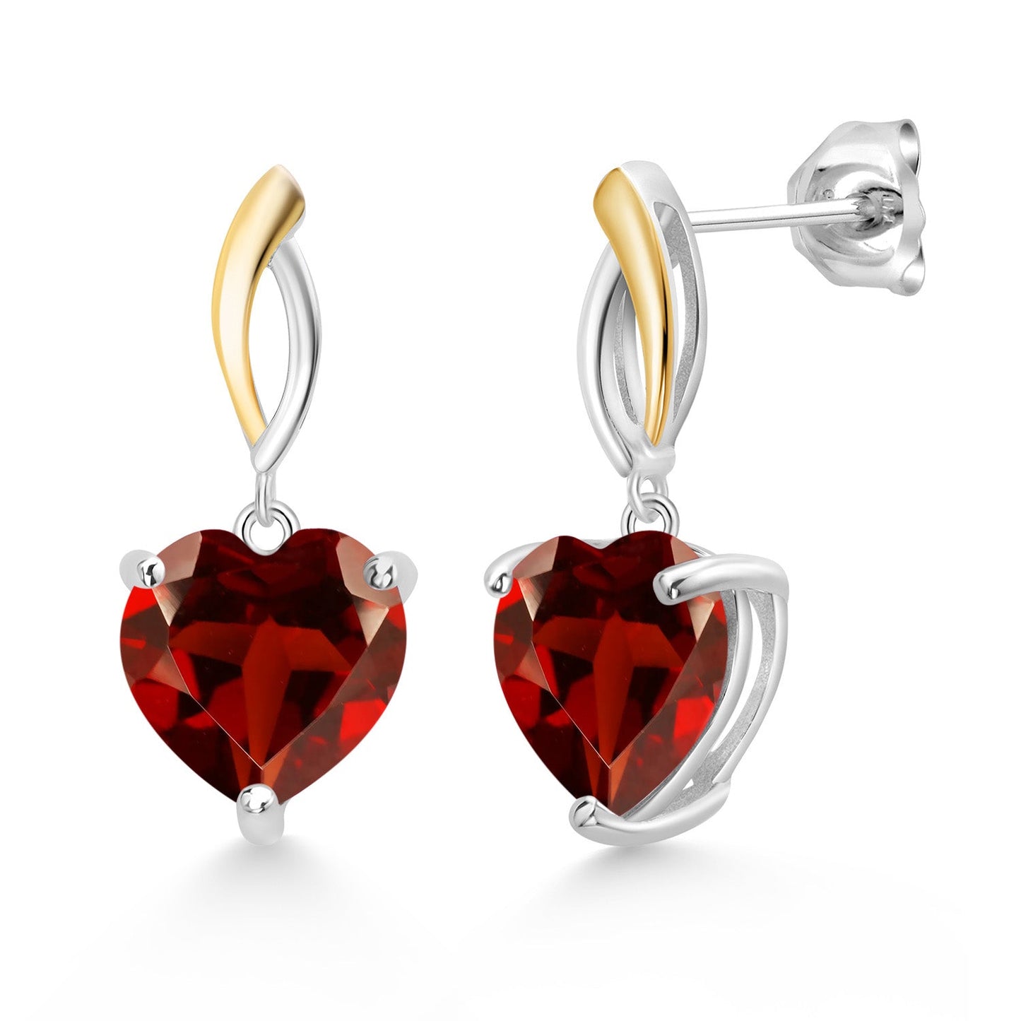 925 Sterling Silver and 10K Yellow Gold Heart Shape 10MM Gemstone Birthstone Dangle Earrings For Women By Keren Hanan