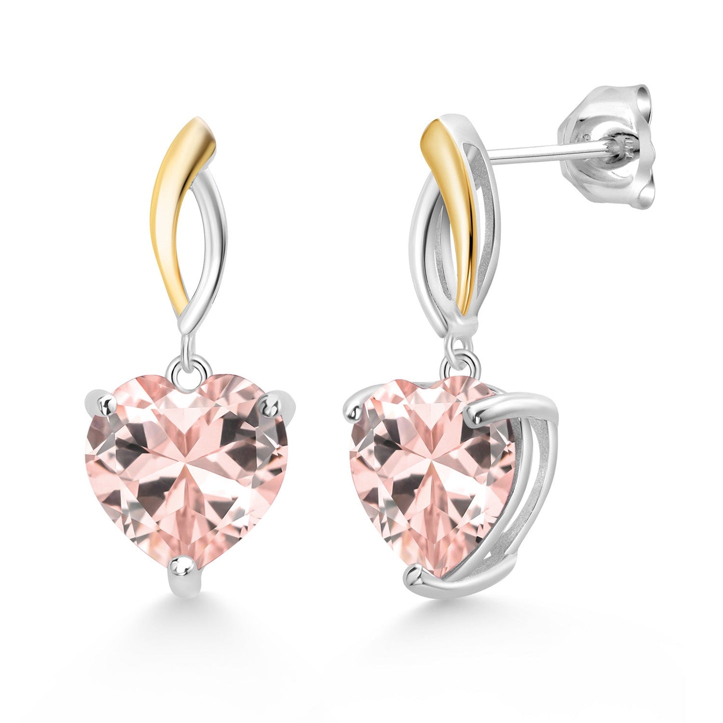 925 Sterling Silver and 10K Yellow Gold Heart Shape 10MM Gemstone Birthstone Dangle Earrings For Women By Keren Hanan