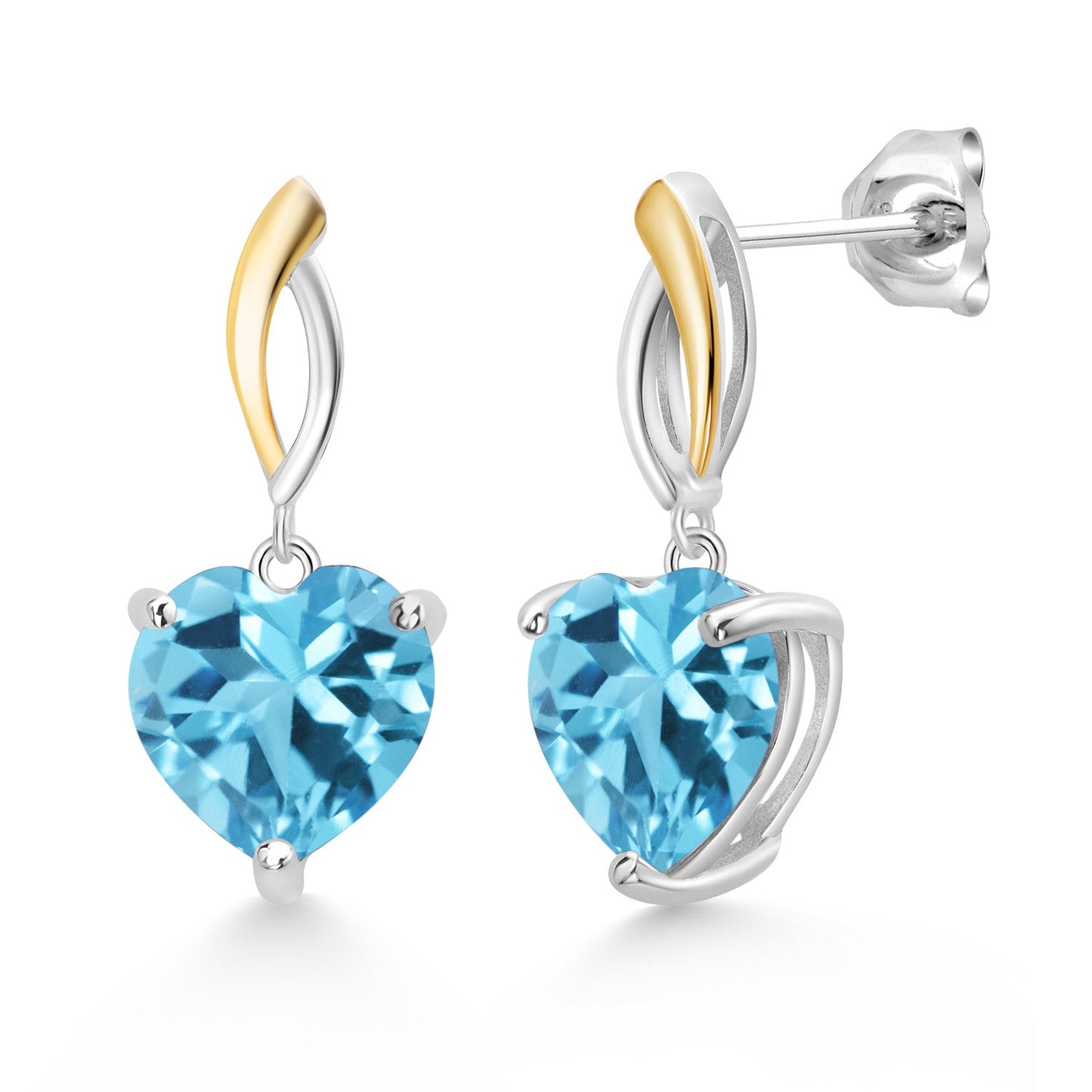 925 Sterling Silver and 10K Yellow Gold Heart Shape 10MM Gemstone Birthstone Dangle Earrings For Women By Keren Hanan