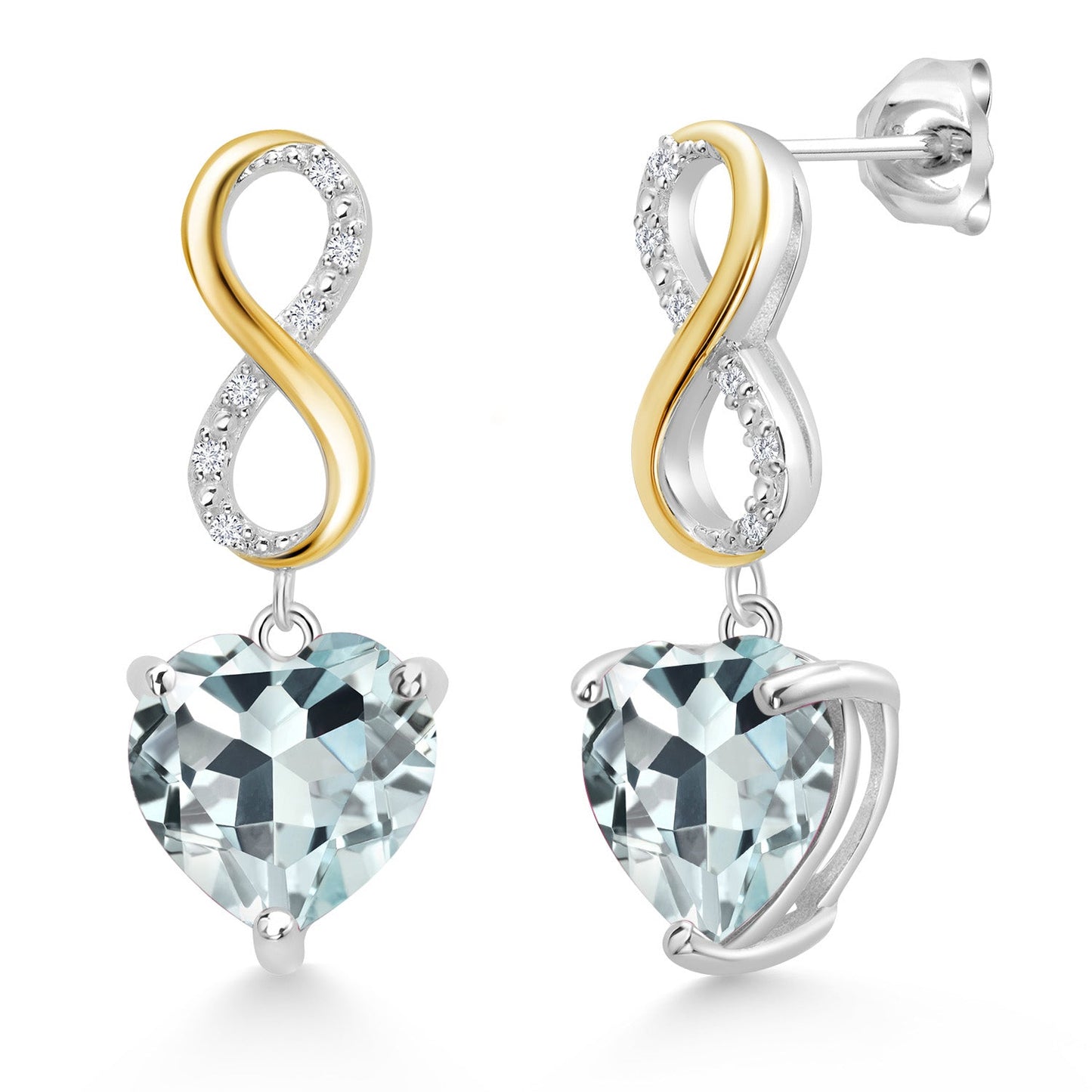 925 Sterling Silver and 10K Yellow Gold Heart Shape 10MM Gemstone Birthstone and White Lab Grown Diamond Infininty Dangle Earrings For Women By Keren Hanan