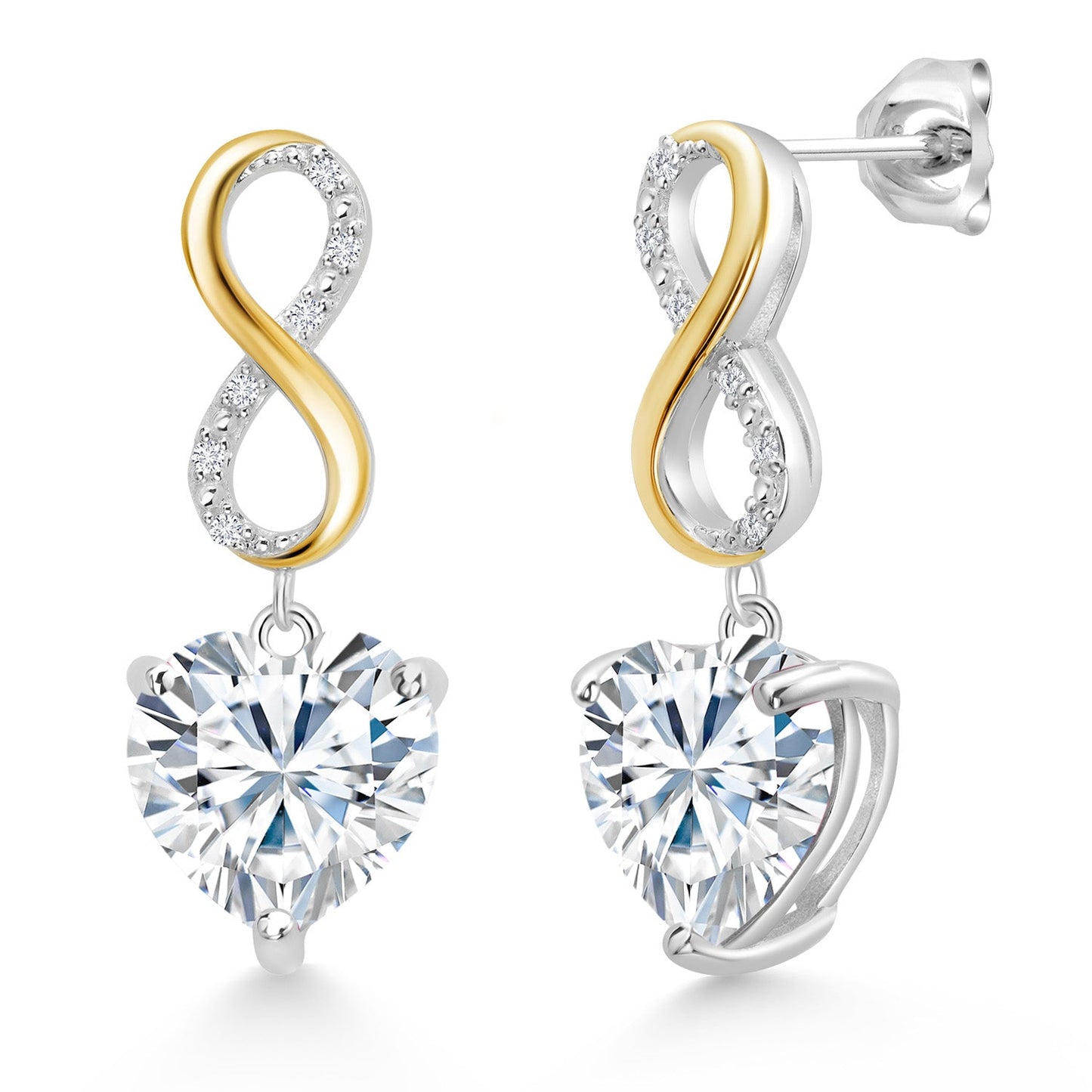 925 Sterling Silver and 10K Yellow Gold Heart Shape 10MM Gemstone Birthstone and White Lab Grown Diamond Infininty Dangle Earrings For Women By Keren Hanan
