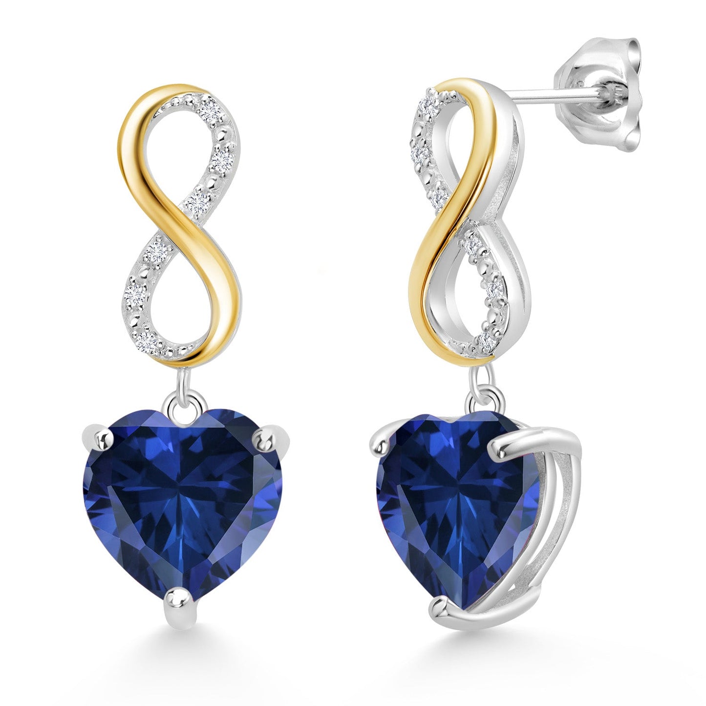 925 Sterling Silver and 10K Yellow Gold Heart Shape 10MM Gemstone Birthstone and White Lab Grown Diamond Infininty Dangle Earrings For Women By Keren Hanan