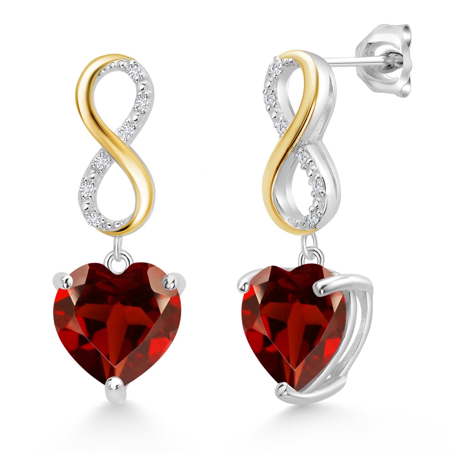 925 Sterling Silver and 10K Yellow Gold Heart Shape 10MM Gemstone Birthstone and White Lab Grown Diamond Infininty Dangle Earrings For Women By Keren Hanan