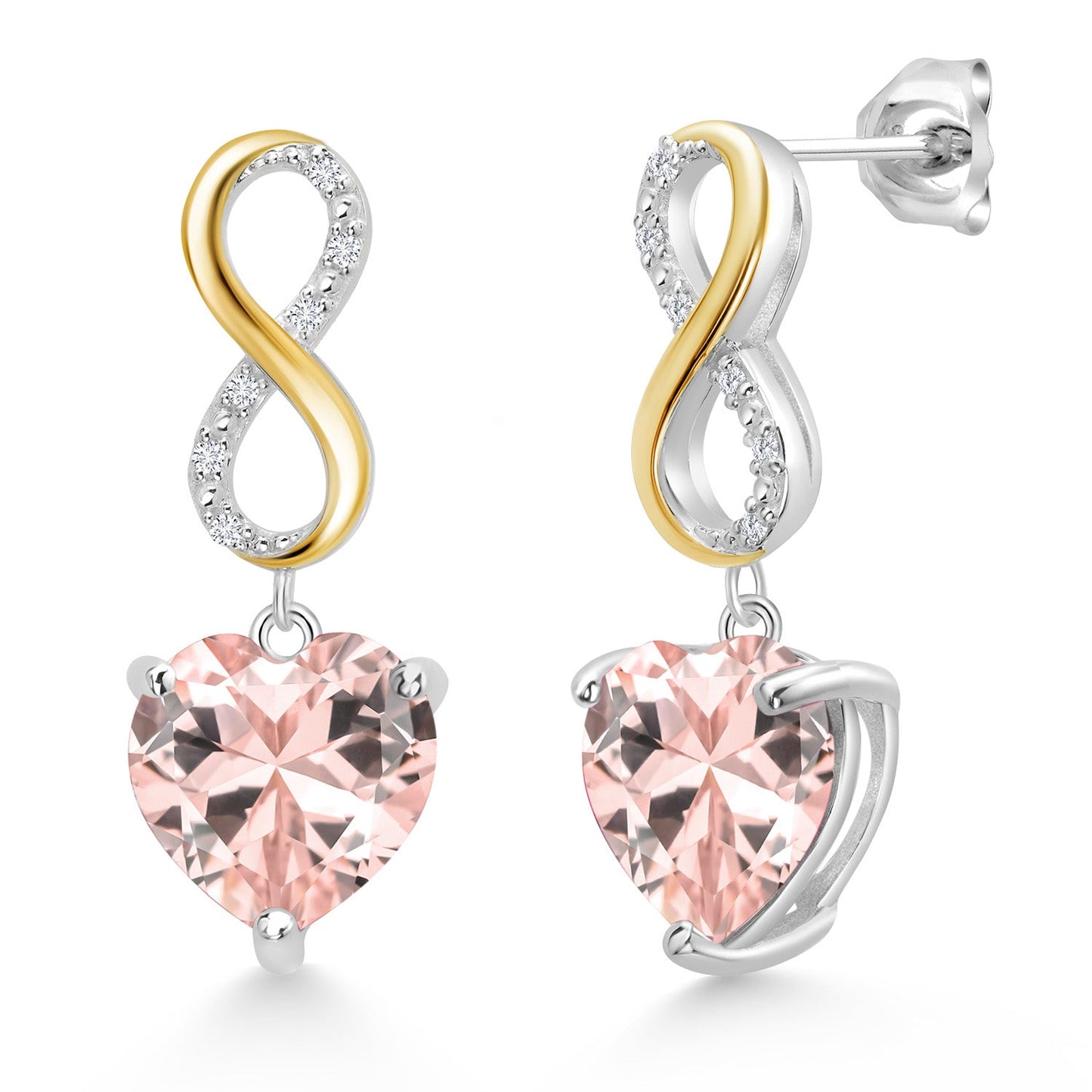 925 Sterling Silver and 10K Yellow Gold Heart Shape 10MM Gemstone Birthstone and White Lab Grown Diamond Infininty Dangle Earrings For Women By Keren Hanan