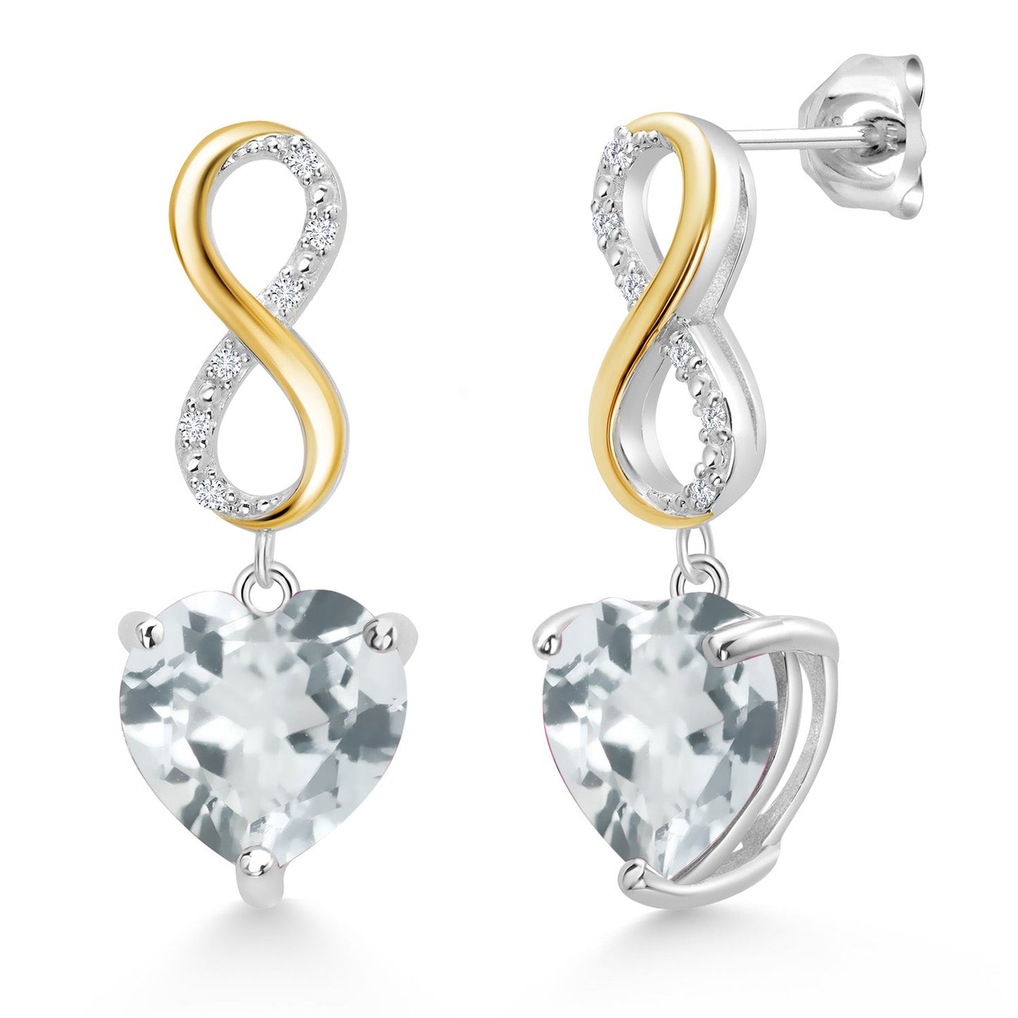 925 Sterling Silver and 10K Yellow Gold Heart Shape 10MM Gemstone Birthstone and White Lab Grown Diamond Infininty Dangle Earrings For Women By Keren Hanan