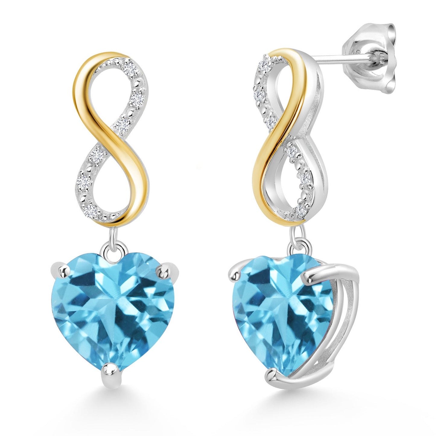 925 Sterling Silver and 10K Yellow Gold Heart Shape 10MM Gemstone Birthstone and White Lab Grown Diamond Infininty Dangle Earrings For Women By Keren Hanan