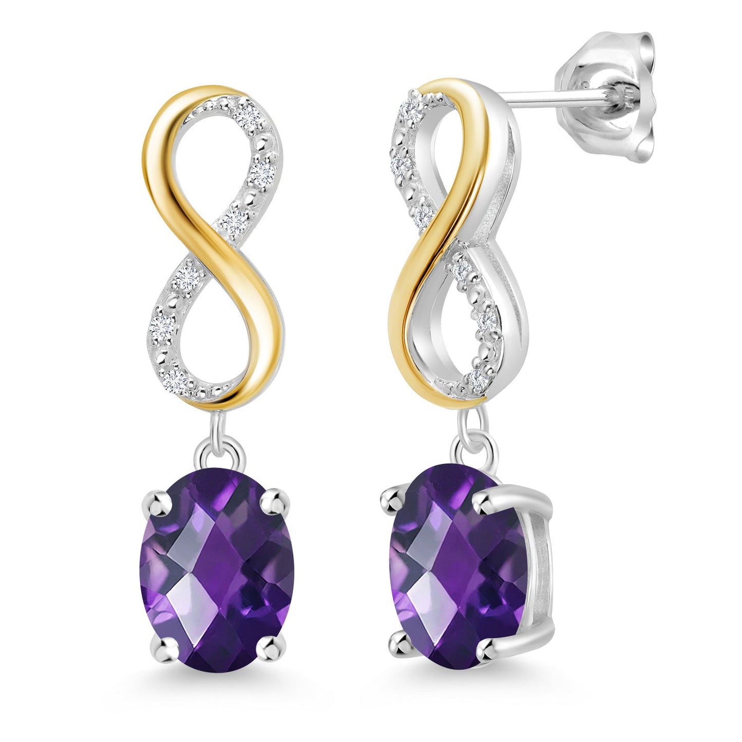 Dangle Infinity Earrings For Women | 8X6MM Oval Cut Gemstone Birthstone and Lab Grown Diamond | 925 Silver 10K Yellow Gold | Fine Jewelry Gifts for Her Mom Women Wife