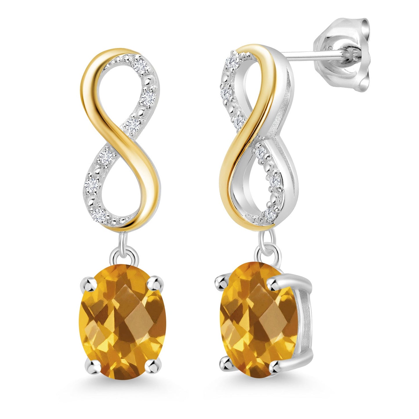 Dangle Infinity Earrings For Women | 8X6MM Oval Cut Gemstone Birthstone and Lab Grown Diamond | 925 Silver 10K Yellow Gold | Fine Jewelry Gifts for Her Mom Women Wife