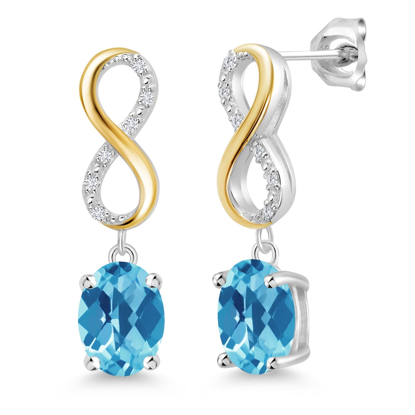 Dangle Infinity Earrings For Women | 8X6MM Oval Cut Gemstone Birthstone and Lab Grown Diamond | 925 Silver 10K Yellow Gold | Fine Jewelry Gifts for Her Mom Women Wife
